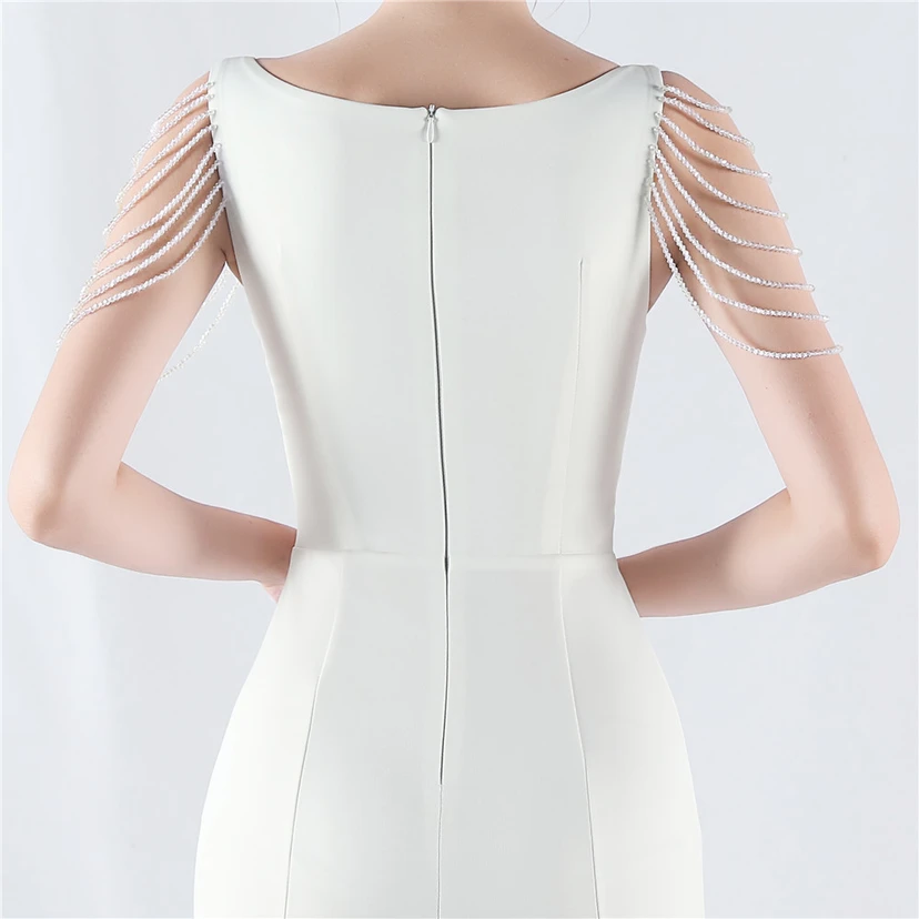 Heavy Hot Diamonds For Transparent Mesh High-Slit Satin Evening Dress Annual Meeting Wedding view 47