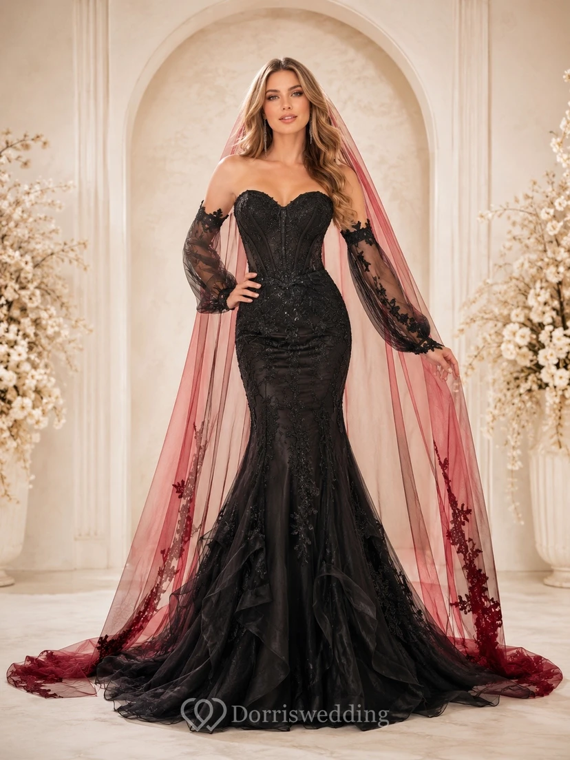 Vestido de novia bohemio, romántico, elegante y con escote corazón de encaje, estilo sirena.