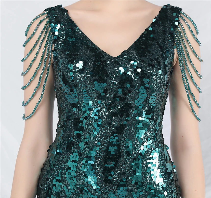 Vestido de noche largo con lentejuelas y abalorios view 26