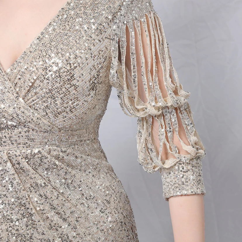 Elegantes, langärmeliges Paillettenkleid im Meerjungfrauenstil mit Meerjungfrauenschnitt – perfekt für festliche Anlässe. view 27