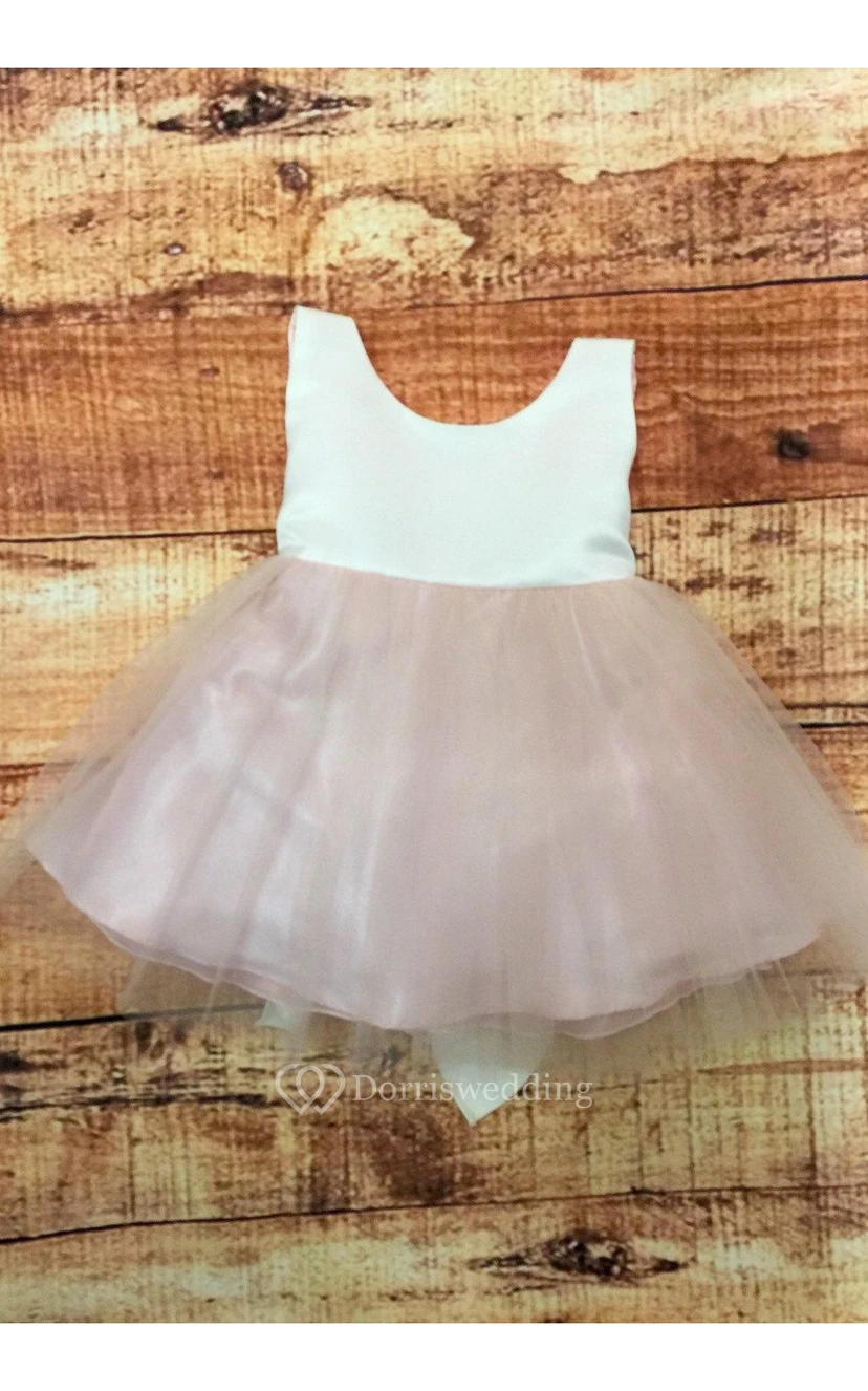 Scoop Neckline Sleeveless A-line Tulle Ankle Length Dress With Flower view 4