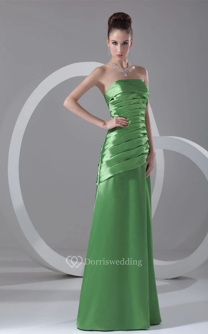 Strapless Floor-Length Satin Dress With Ruched Bodice view 5