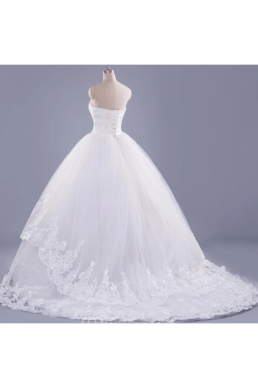 Modern Sweetheart Sleeveless Tulle Lace Wedding Dress With Beadings Lace-up view 3