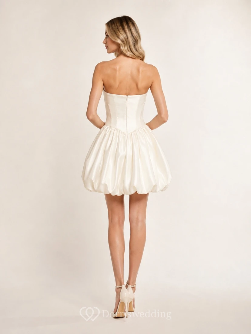 Schlichtes, kurzes, ärmelloses Brautkleid in A-Linie für festliche Anlässe, trägerlos view 2