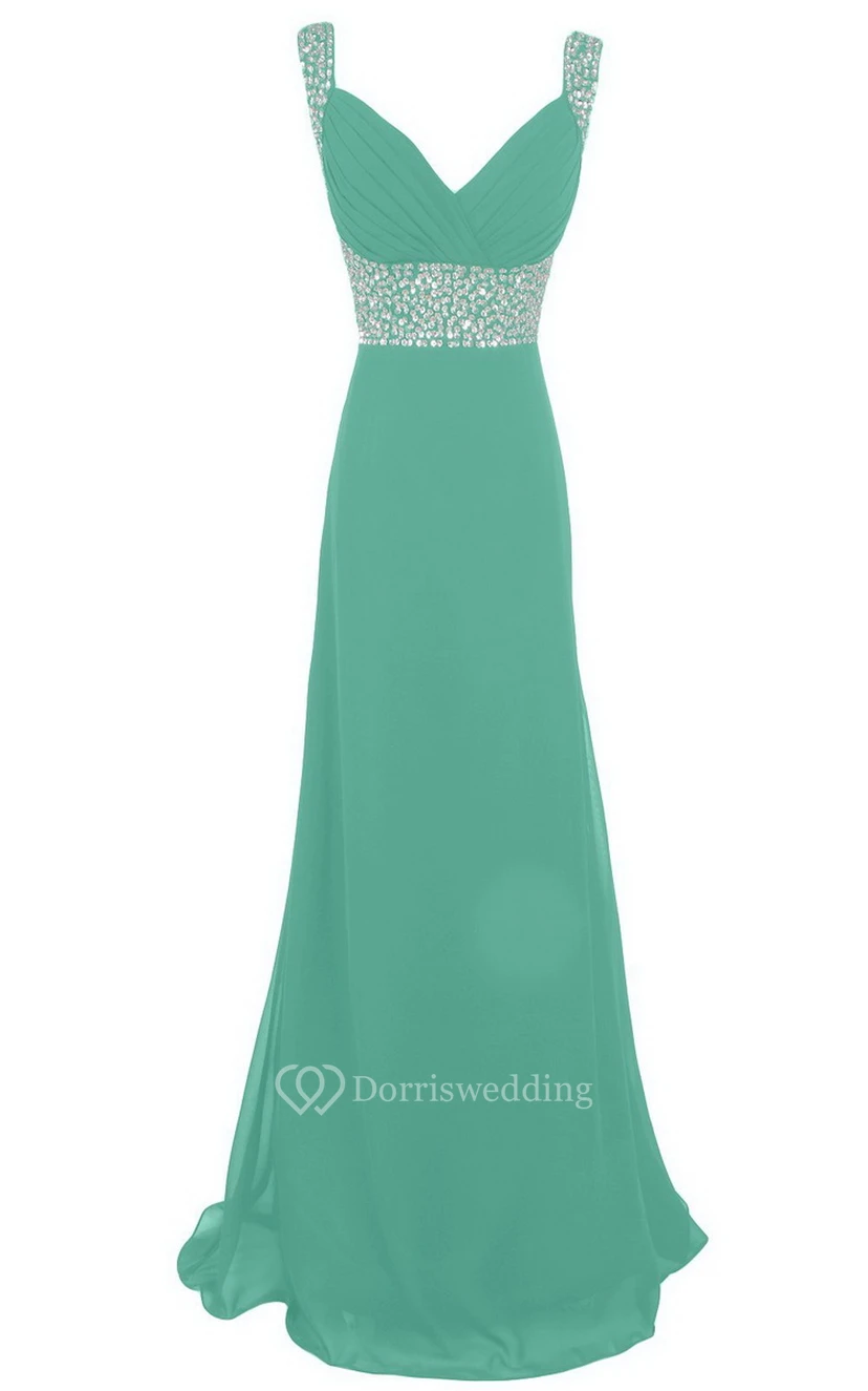 Sleeveless V-neck Empire Long Chiffon Gown view 3