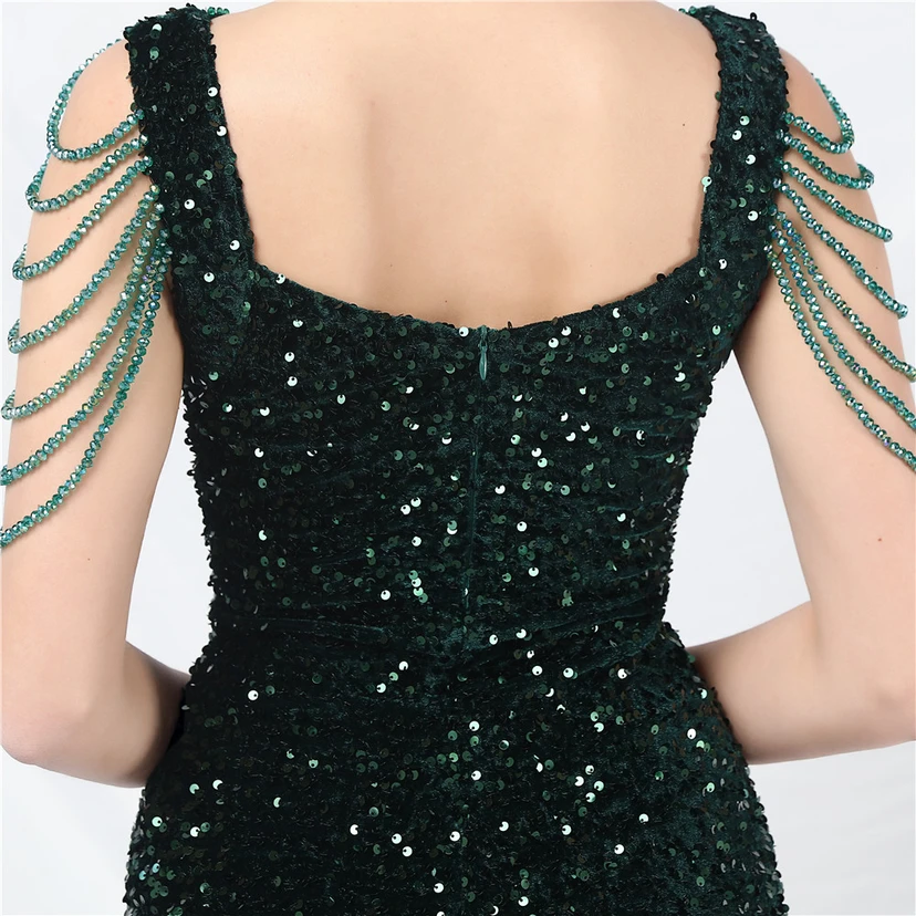 Velvet Handmade Sequined Heavy Craft Beaded Fantasy Sequined Short Skirt Evening Dress view 57