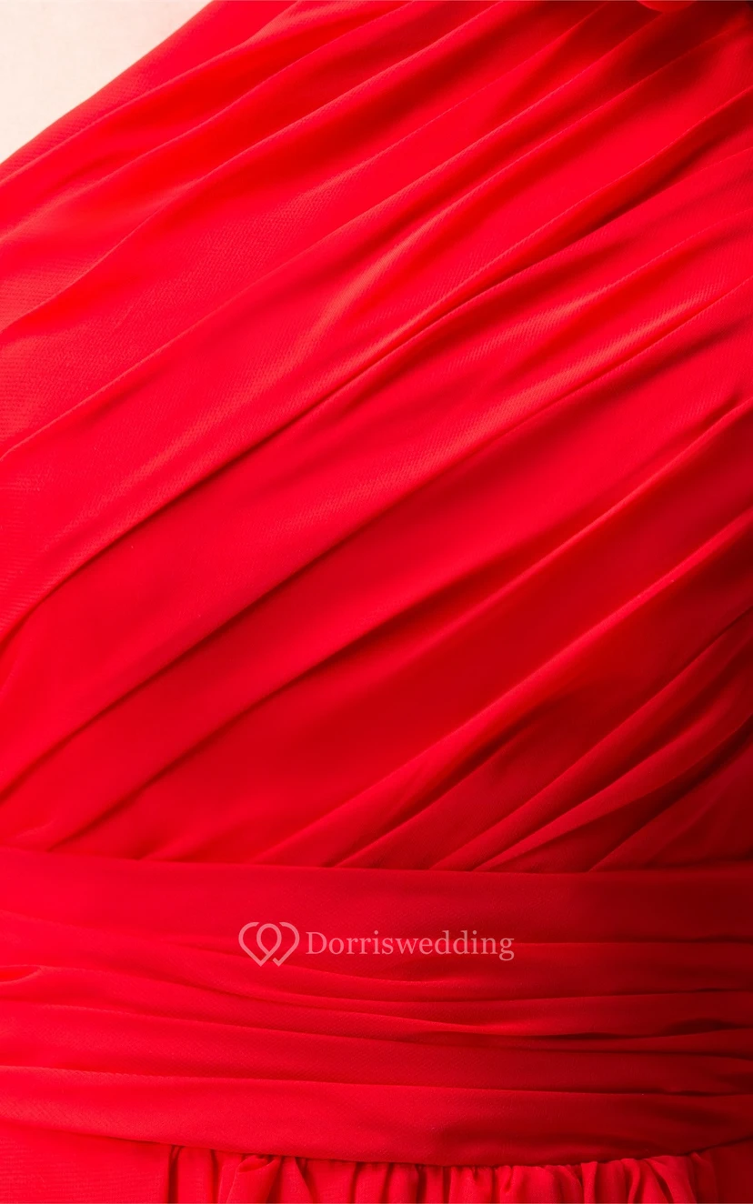 One-Shoulder Floor-Length Chiffon Floral Epaulet and Dress With Ruching view 3