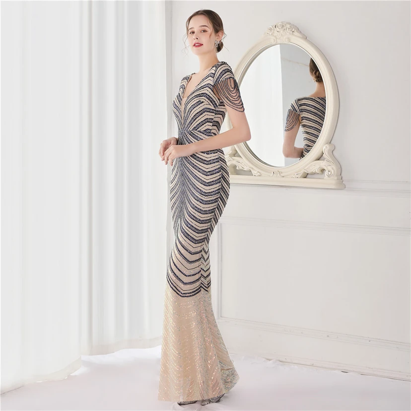 Paillettenbesetztes, handwerklich perfekt gefertigtes, perlenbesetztes Party-Abendkleid – sexy langes Kleid für die Braut view 32