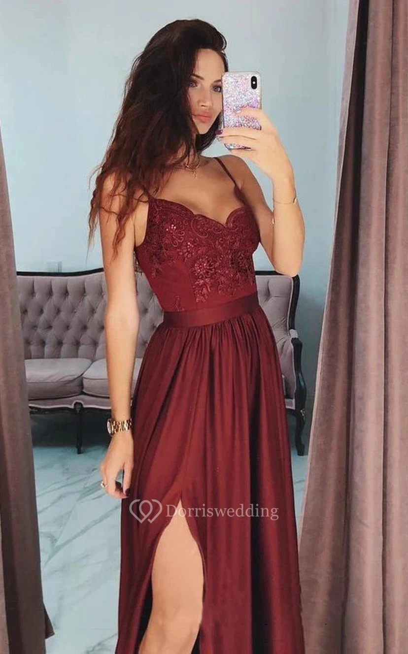 Sexy Spaghetti-Top mit Schlitz vorne, Empire-Applikationen, Partykleid view 4