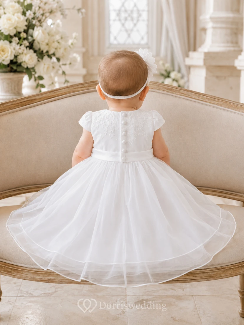 Sheer Organza Overlay Baby Christening A-Line Scoop Neck Dress Simple Adorable Romantic Tulle view 2