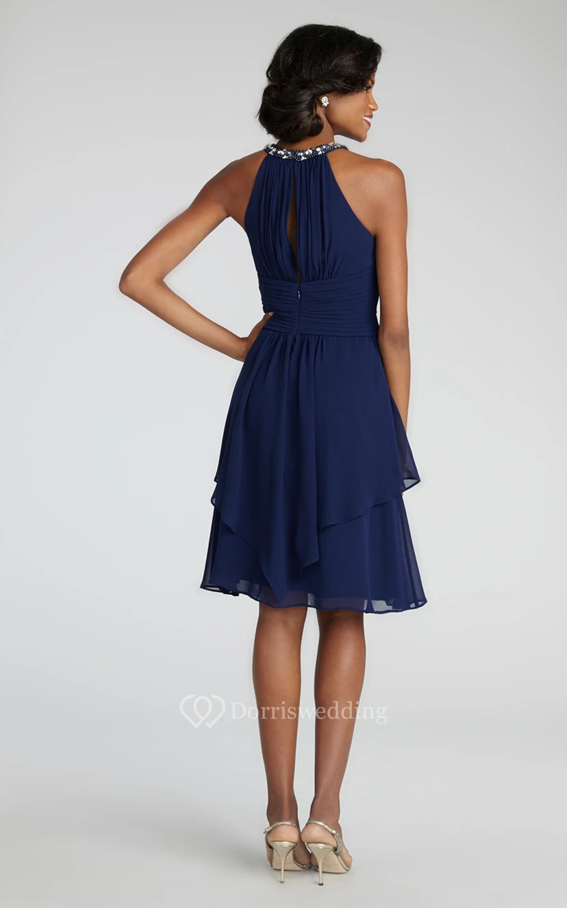 Short Chiffon Dress With Beaded Jewel Neck view 17