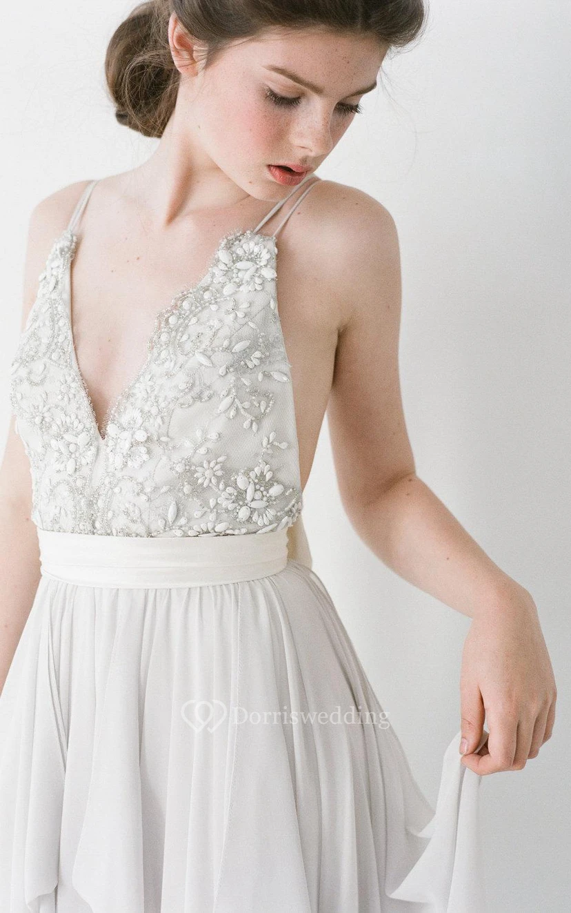 V-Neck Sleeveless Pleated Chiffon Dress With Back Bow view 2