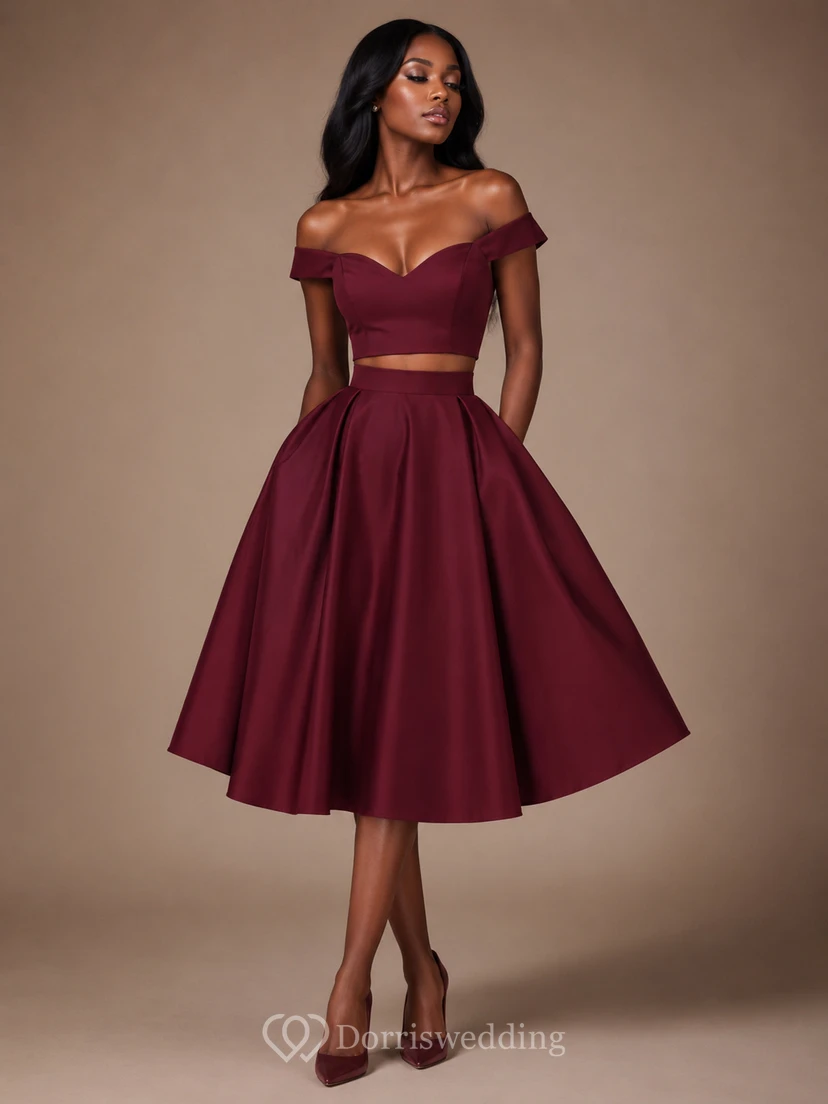 Vestido de satén de dos piezas con tirantes descubiertos hasta la rodilla view 5