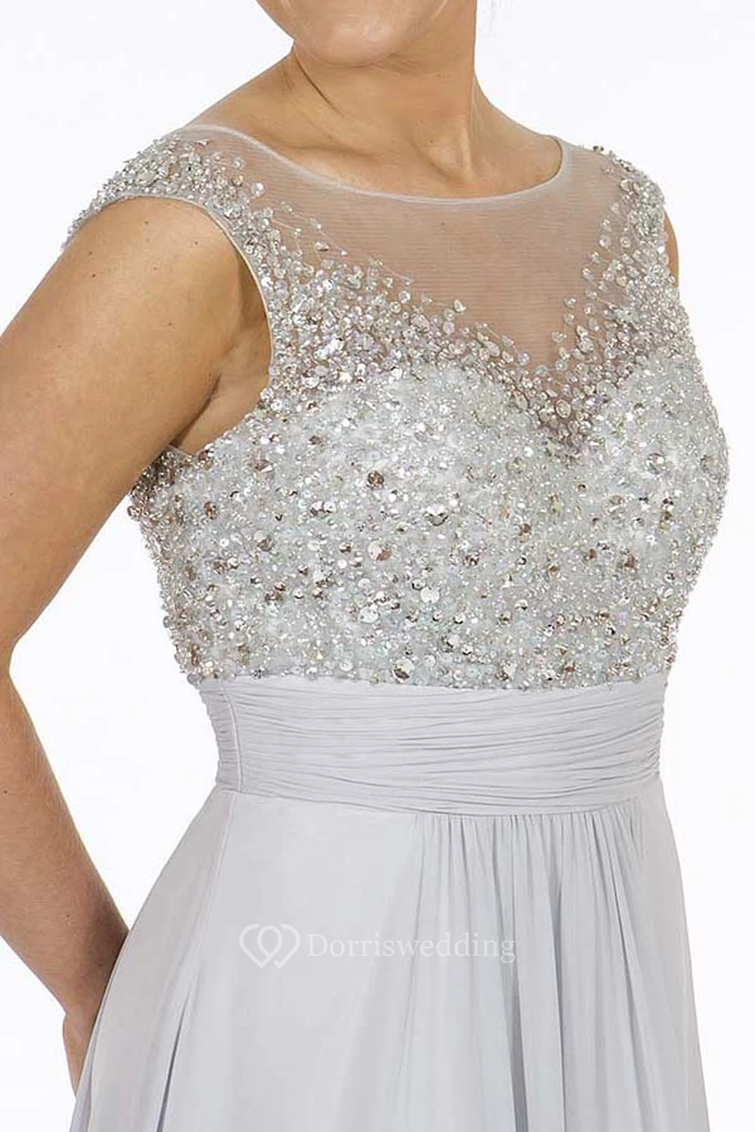 A-Line Beaded Scoop-Neck Floor-Length Sleeveless Chiffon Prom Dress view 3