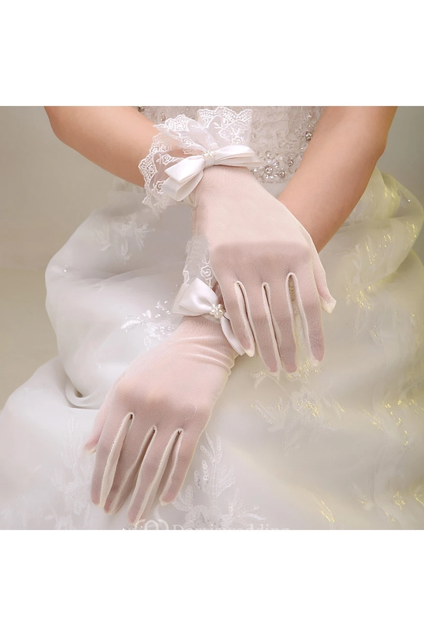 Guantes cortos de encaje elástico con lazo coreano view 3