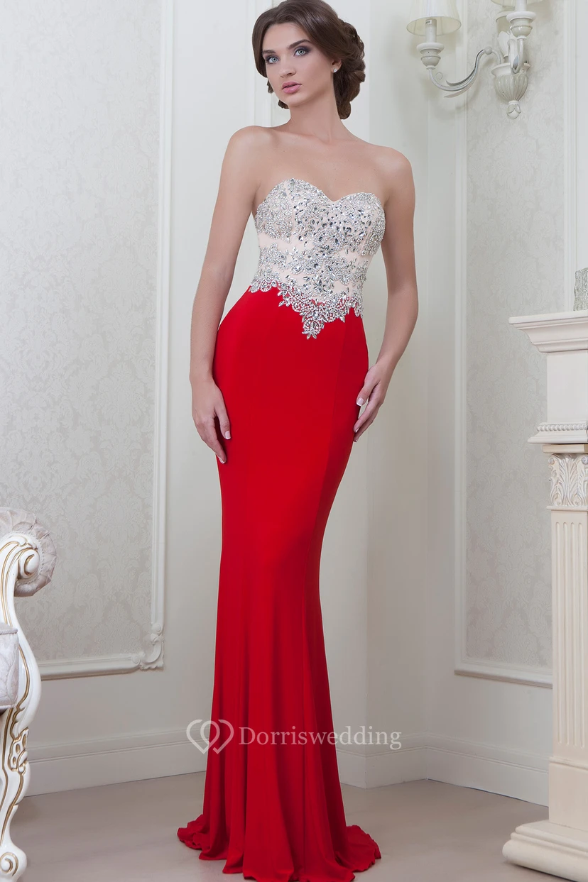 Sheath Long Sweetheart Crystal Sleeveless Jersey Evening Dress view 2