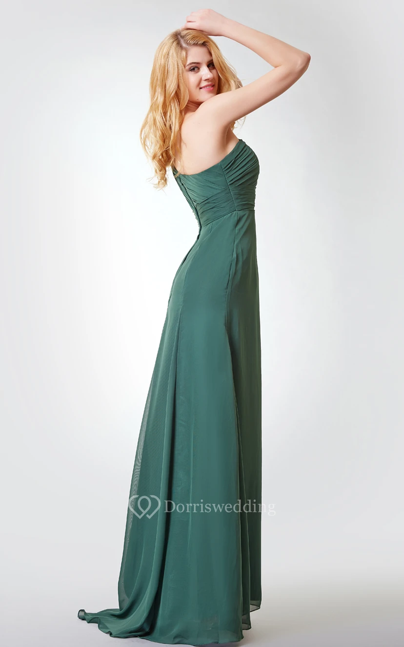 One Shoulder Ruched A-line Long Chiffon Dress view 4
