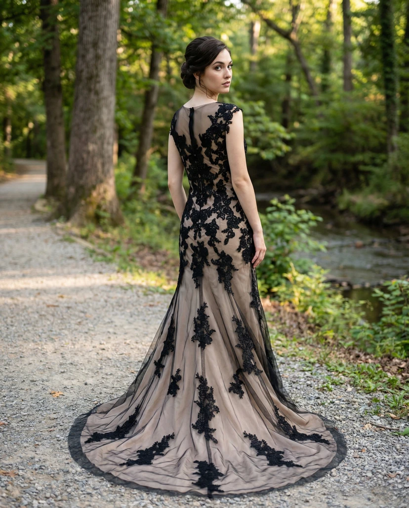 Bateau Neck Mermaid Lace Wedding Gown view 2