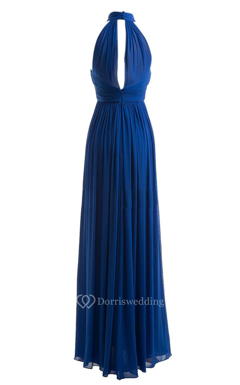 Halter Long Chiffon Gown With Keyhole Detail view 2