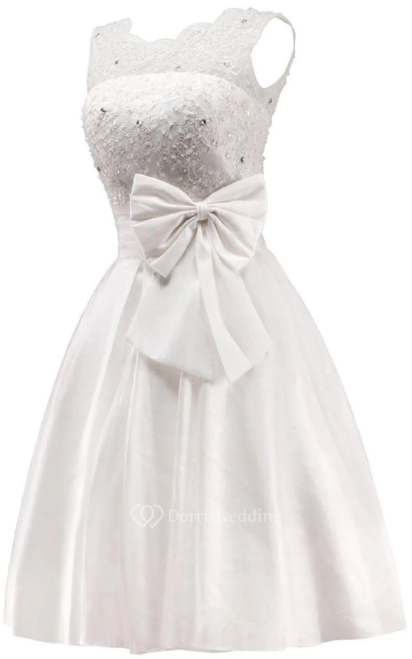Sleeveless A-line Dress With Bow and Lace view 4