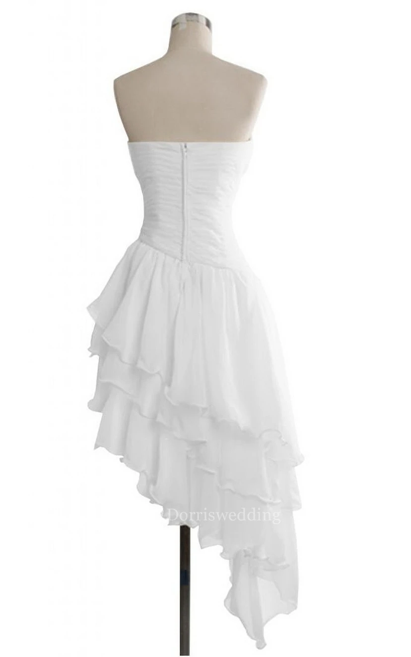 Sweetheart Midi-length Asymmetrical Layered Chiffon Dress view 4