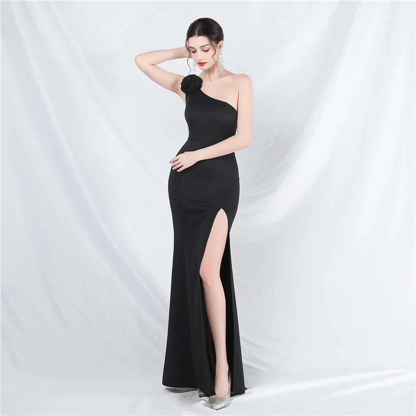 Unique Fashion Flower Design Simple And Elegant One-Shoulder Long Dress High-End Evening Dress view 47