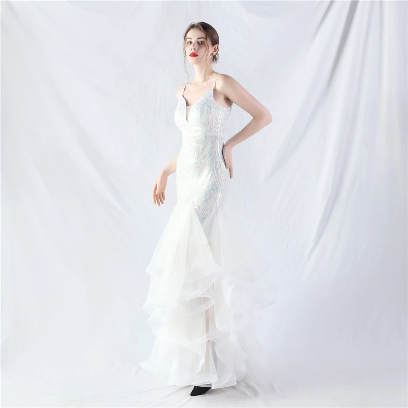Vestido de actuación para celebración de baile caliente con cuentas de flores y posicionamiento de red rígida. view 66