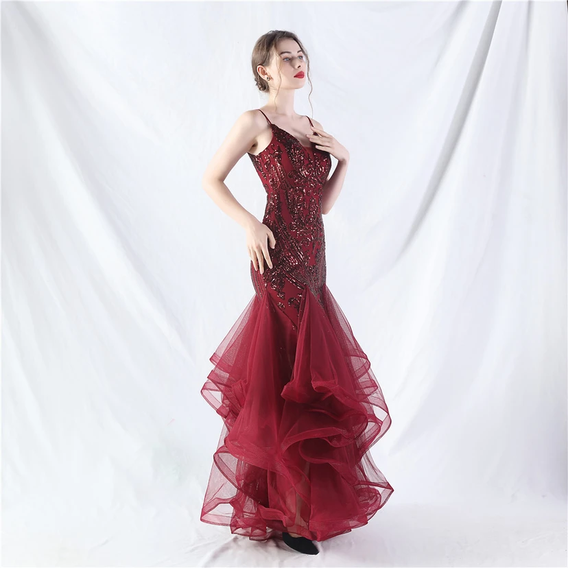 Vestido de actuación para celebración de baile caliente con cuentas de flores y posicionamiento de red rígida. view 22
