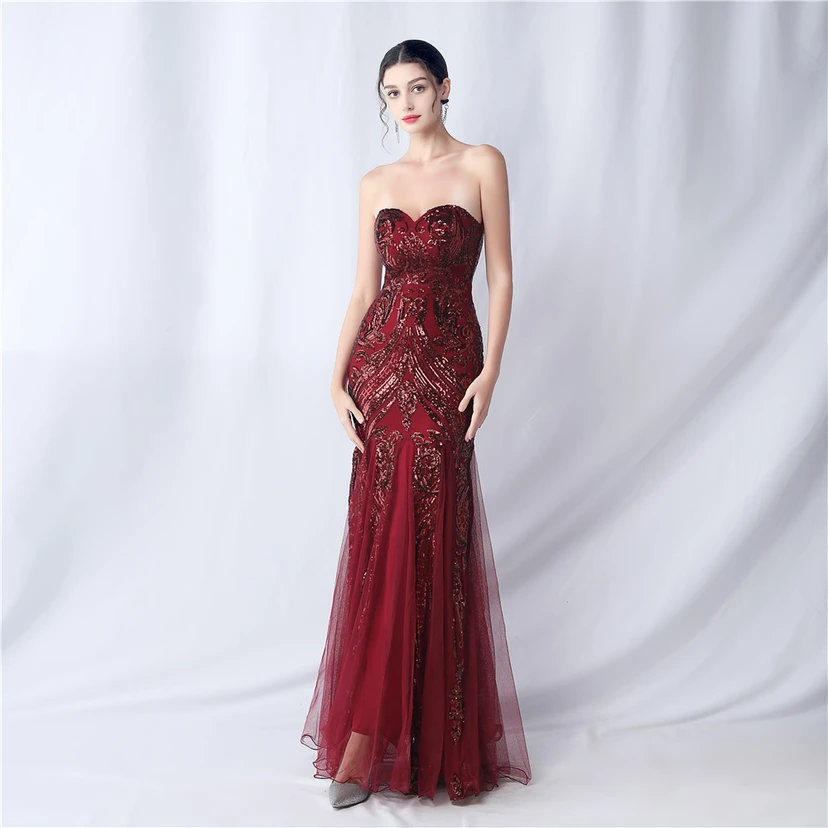 Positionierung Blumenschnitt Netz Pailletten Hochzeitsdinner Toast Party Abendkleid view 10