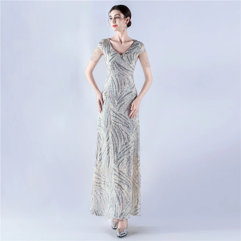 A-Line Big Swing Dress Skirt Encrypted Sequined Craft Beaded Evening Dress view 64