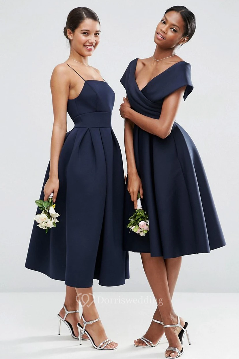 A-Line V-Neck Knee-Length Ruched Satin Bridesmaid Dress view 4