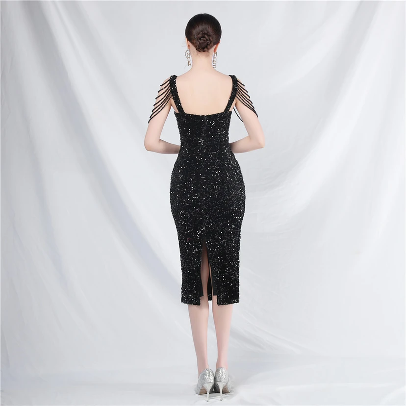 Craft Sequined Velvet Bottom Imitation Handmade Fantasy Sequin Evening Dress Daily Mini Dress view 76