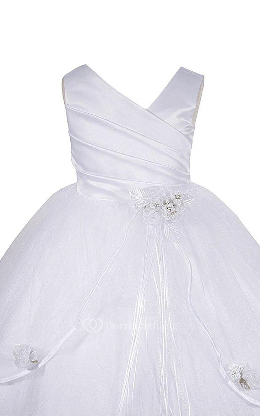 V-neck A-line Layered Dress With Asymmetrical Ruching view 2