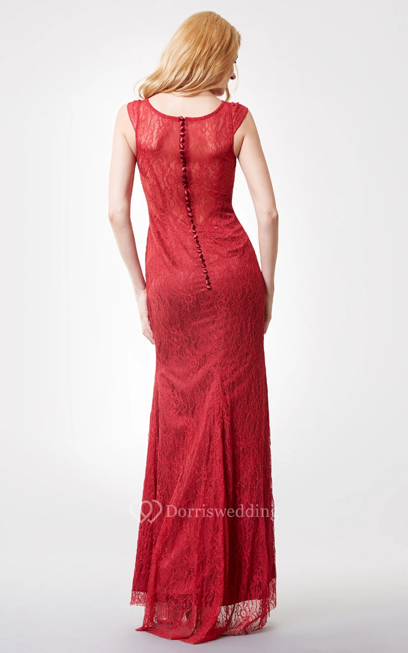 Charming Long Lace Dress With Jewel Neckline view 3