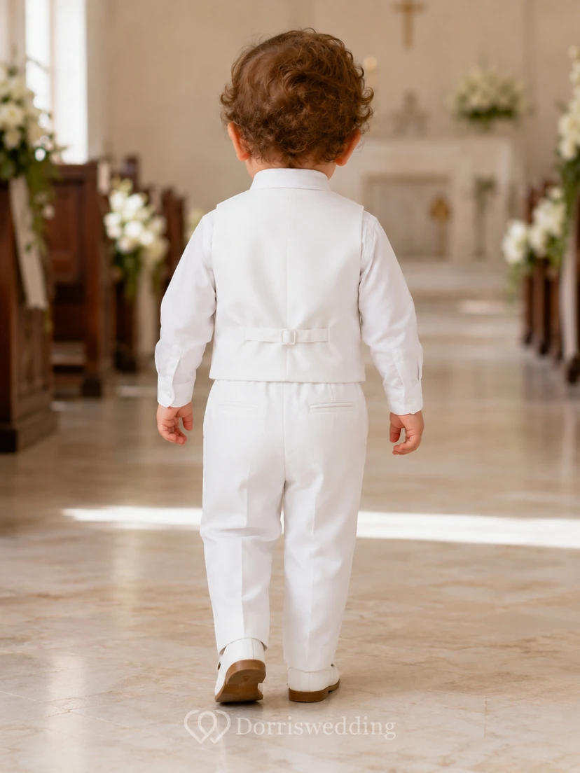 White Pinstripe Vest Bow Tie Long Sleeve Christening Suit for Baby Boy view 2