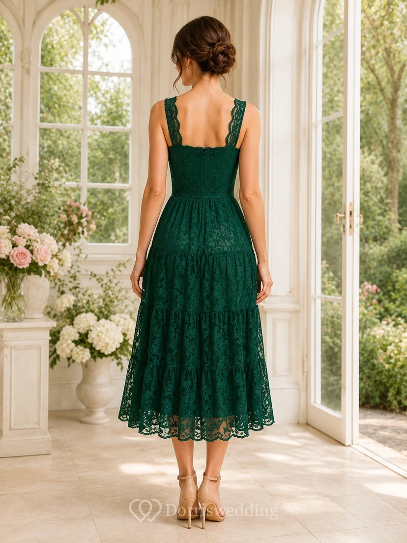 Teelanges, romantisches A-Linien-Kleid mit Spitzenträgern für halbformelle Anlässe view 2