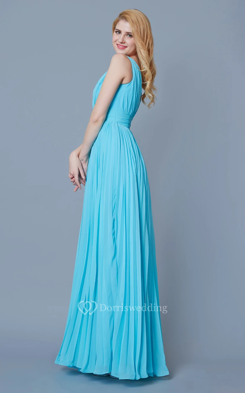 Sleeveless V Neck Pleated Long Chiffon Dress view 5
