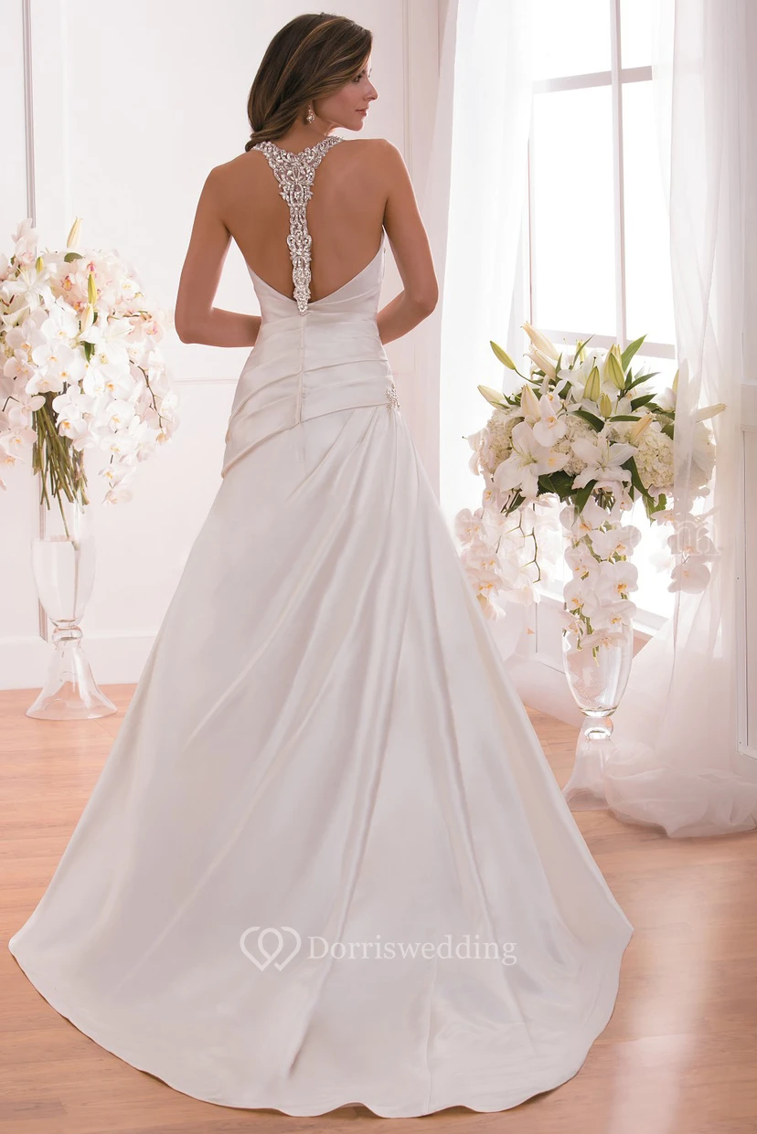 Sleeveless Square-Neck Ruched Wedding Dress With Crystal Straps view 2