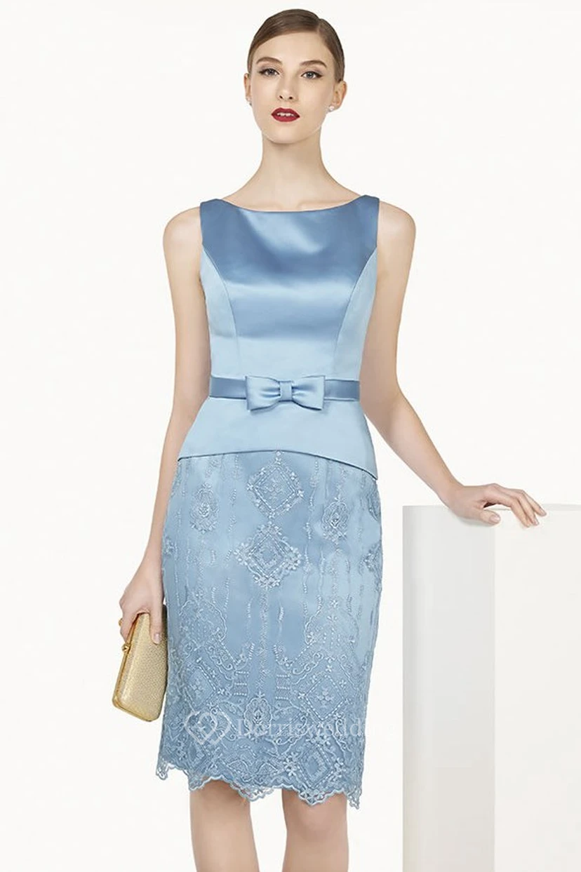 Satin-Top, knielanges Ballkleid mit Spitze, Schleifenschärpe und abnehmbarer Jacke