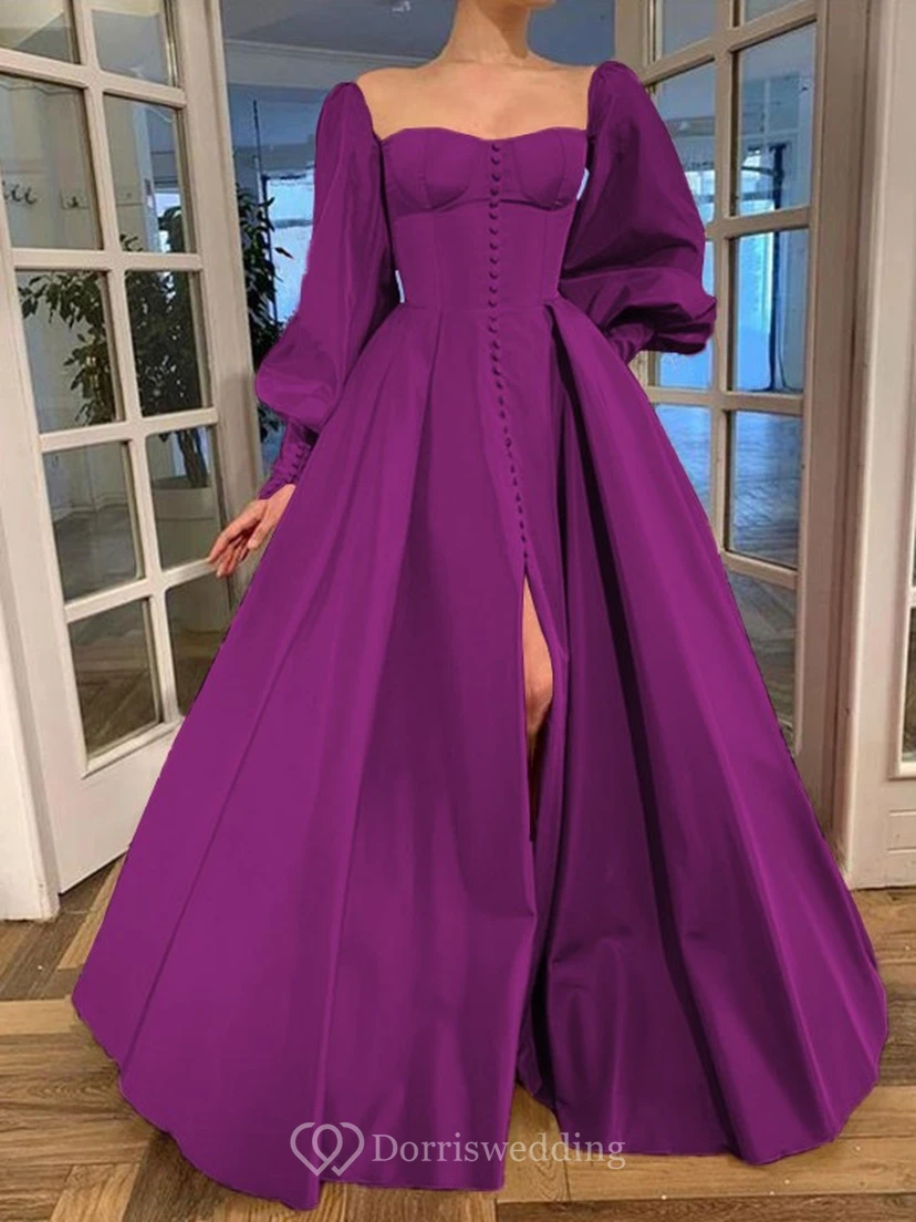 Elegantes Kleid im Vintage-Stil mit langen Puffärmeln, Empire-Stil und Schlitz vorne view 32