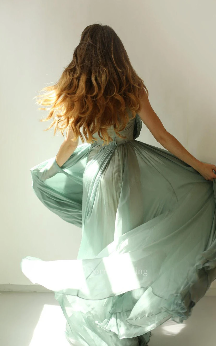 Colleen Long Muted Turquoise Green Chiffon Dress view 2