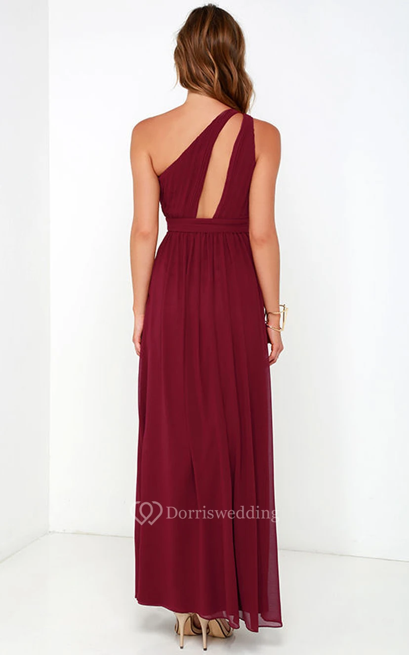 Long One-Shoulder Chiffon A-Line Unique Dress view 7