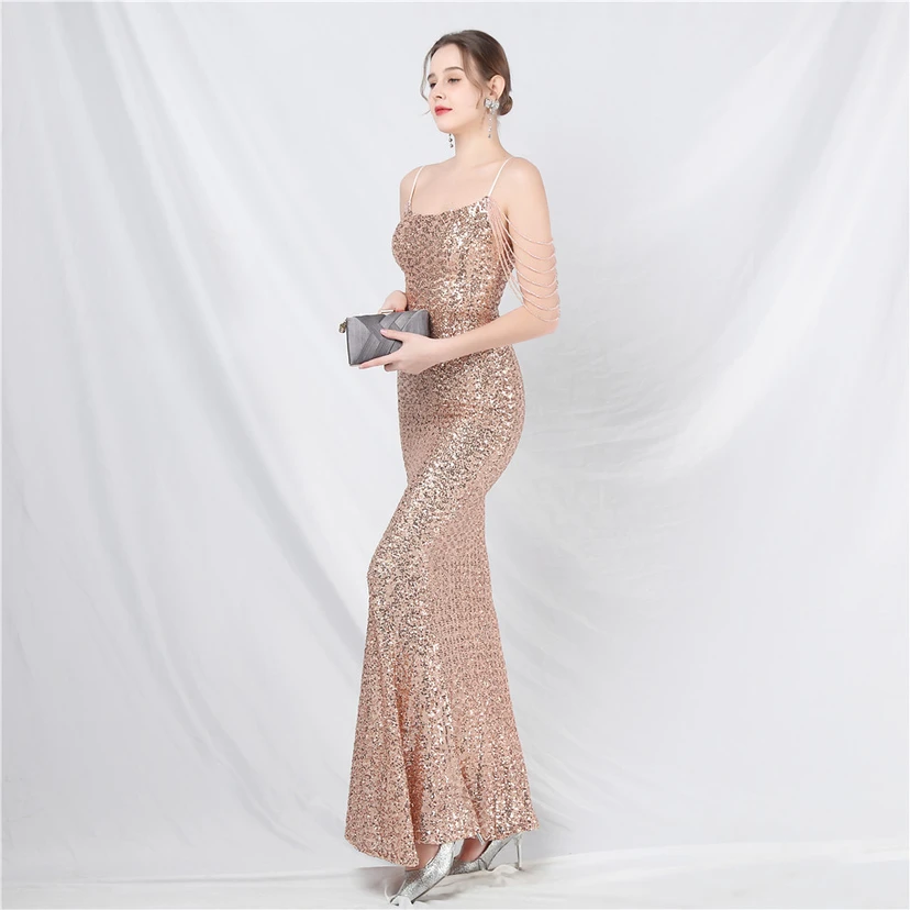 Robe de soirée longue à sequins et perles fantaisie view 58