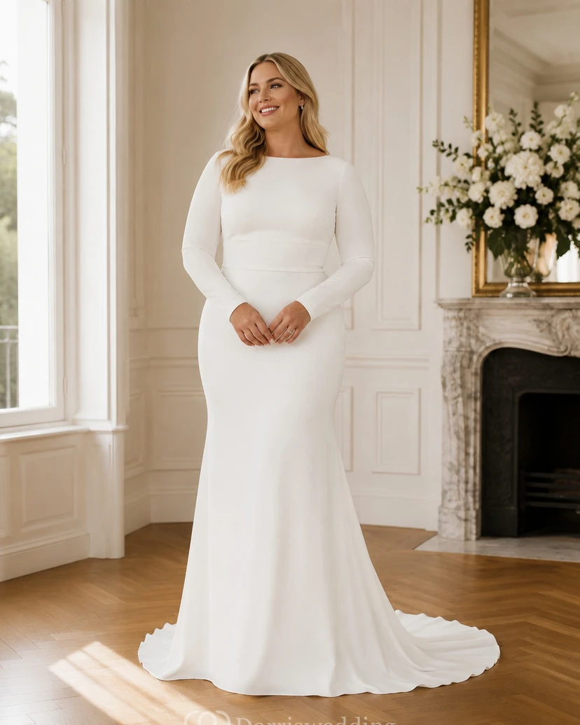 Vestido de novia conservador de manga larga video preview