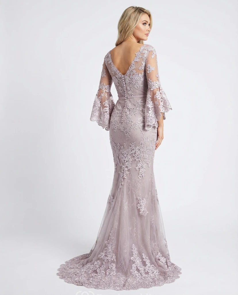 3/4 Sleeve Trumpet Lace Evening Gown view 2