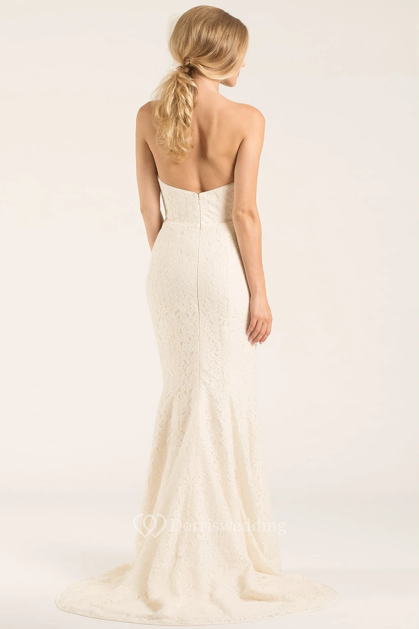 Sheath Sweetheart Lace Wedding Dress With Deep-V Back view 2