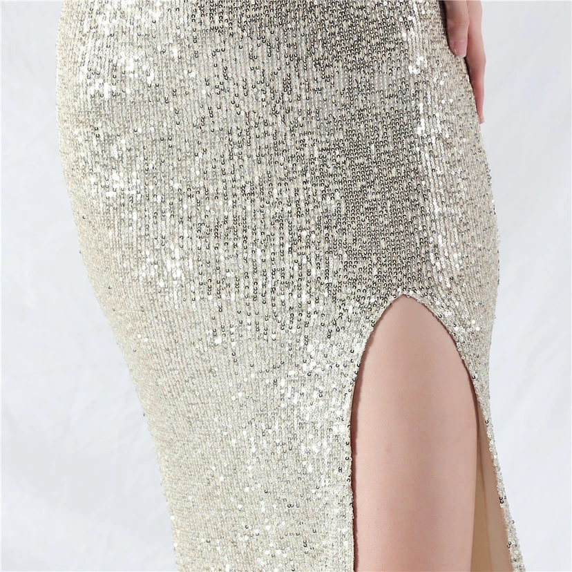 Elegantes Abendkleid mit Straußenfedern und Perlen, sexy, lang, mit Trägern und Schlitz view 29