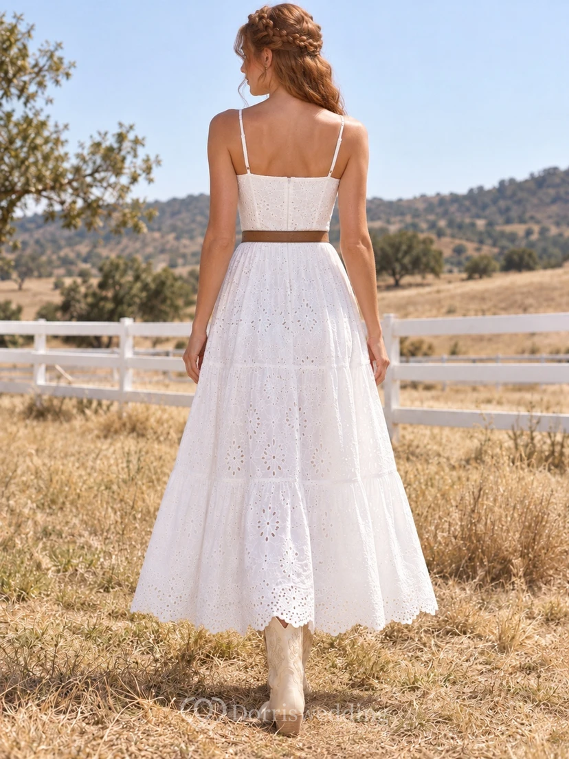 Robe d'été occidentale mi-longue à fines bretelles et dentelle ajourée view 2