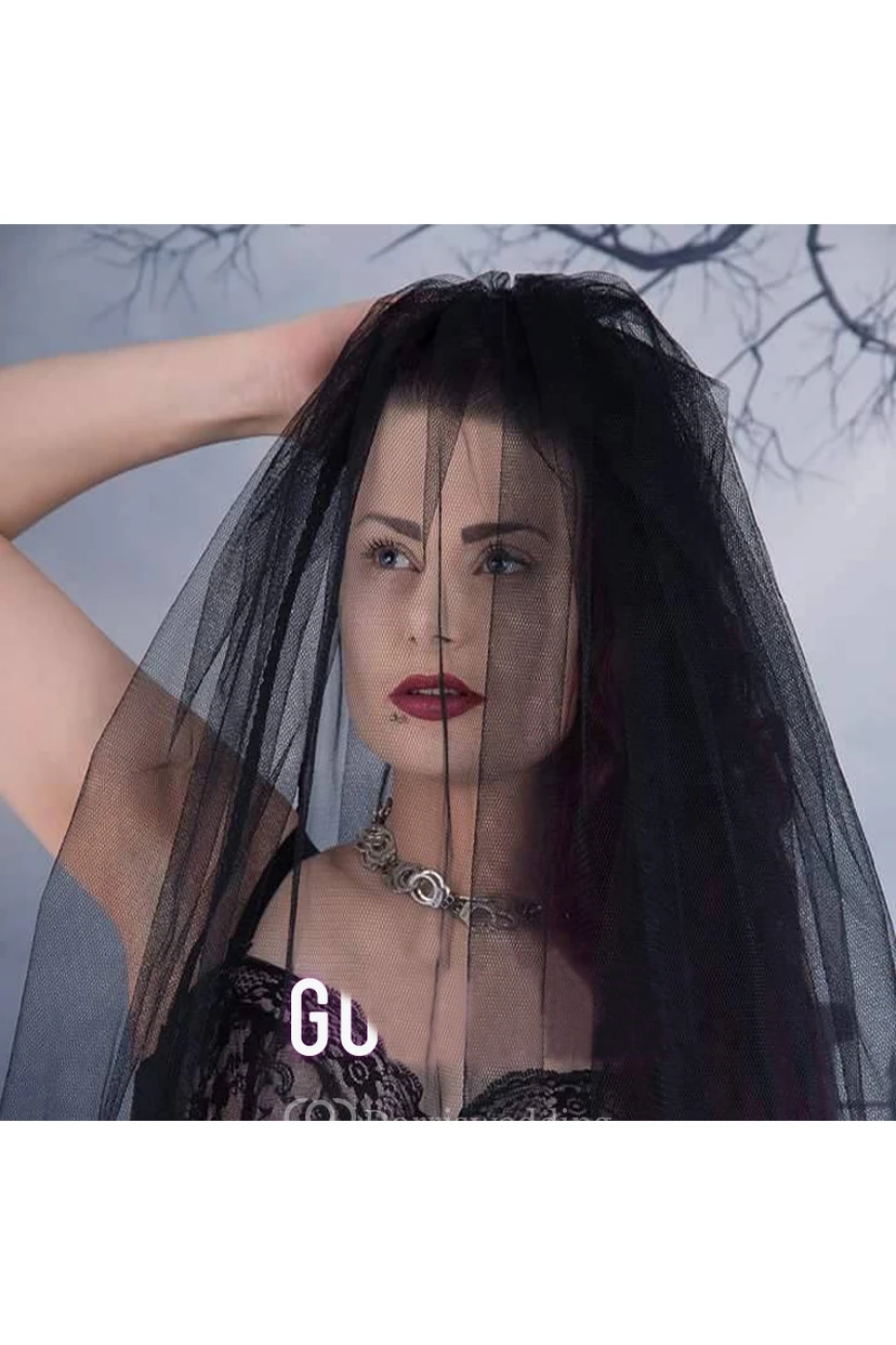 Black Veil Retro Simple Hard Yarn Bridal Wedding Veil New Style Long Tail view 2