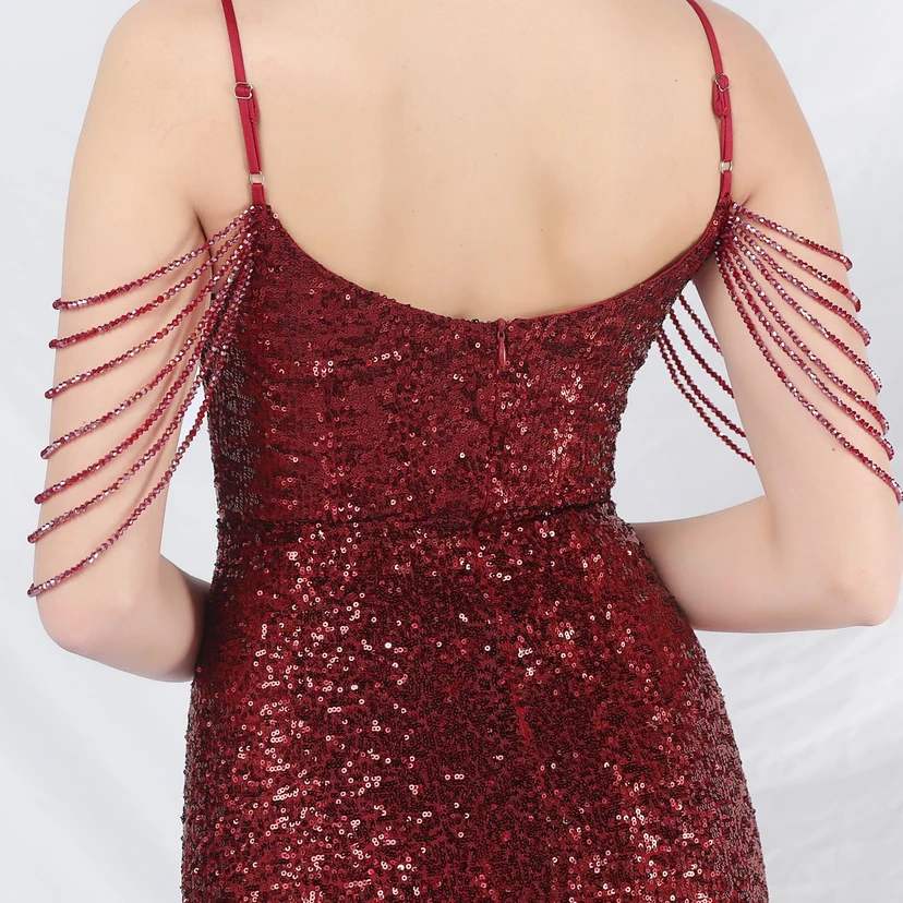 Craft Beaded Ostrich Feather Fantasy Sequined Long Evening Dress view 16
